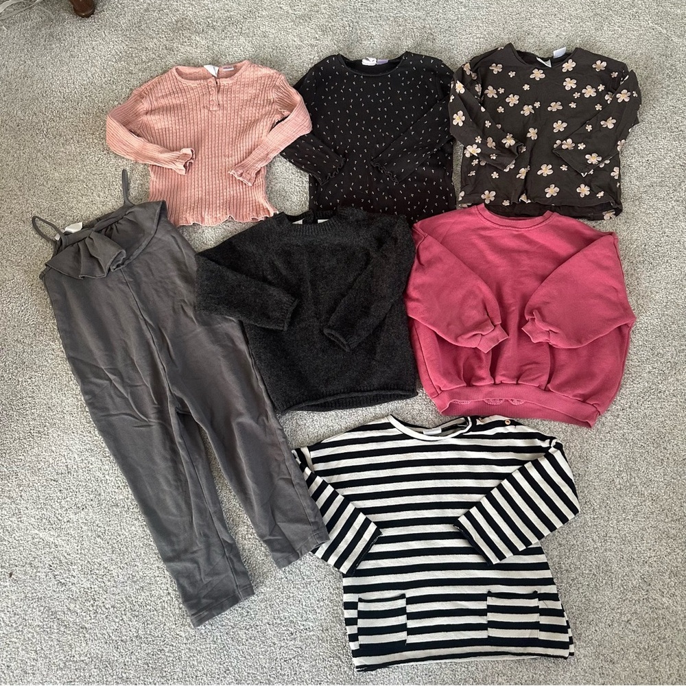 Zara size 4/5 girls clothing lot 7 pieces. Sweater, jumpsuit, sweatshirt